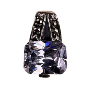 Sterling Silver Womens Pendant White Zirconia Stone Marcasite Accents 925